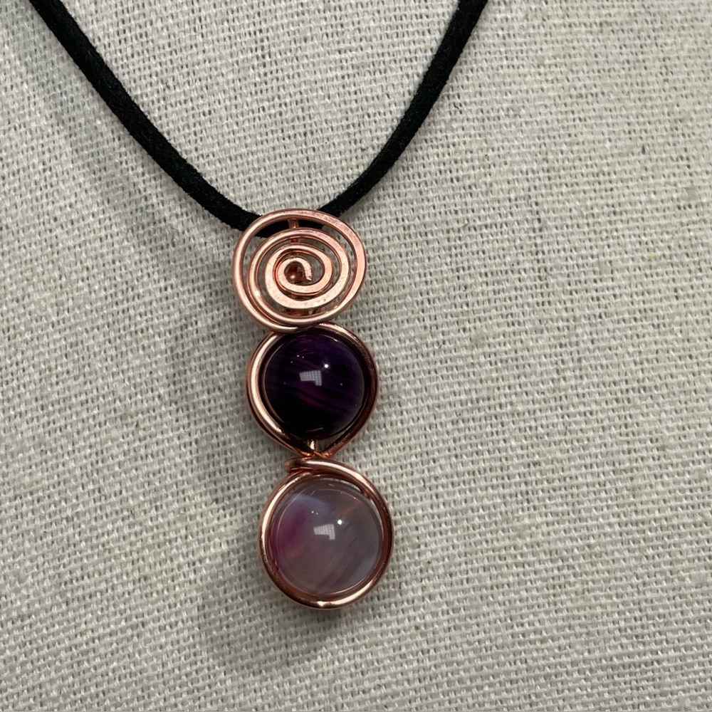 Genuine Agate Copper Wire Wrapped Pendant Leather Necklace - Picture 4 of 10